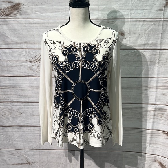 Adrienne Vittadini cream blouse with black & tan - M - Picture 1 of 9
